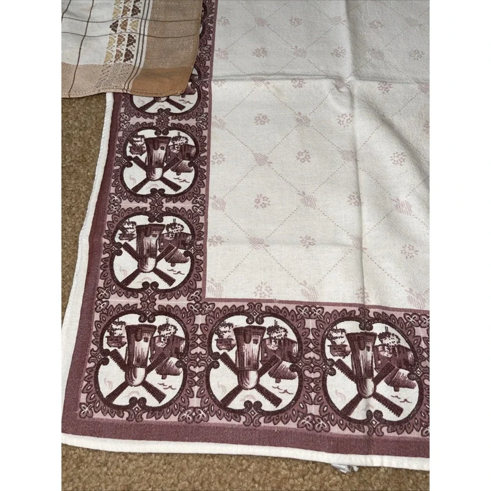 Lot Vintage Tea Towels Halbleinen Windmills Geometric